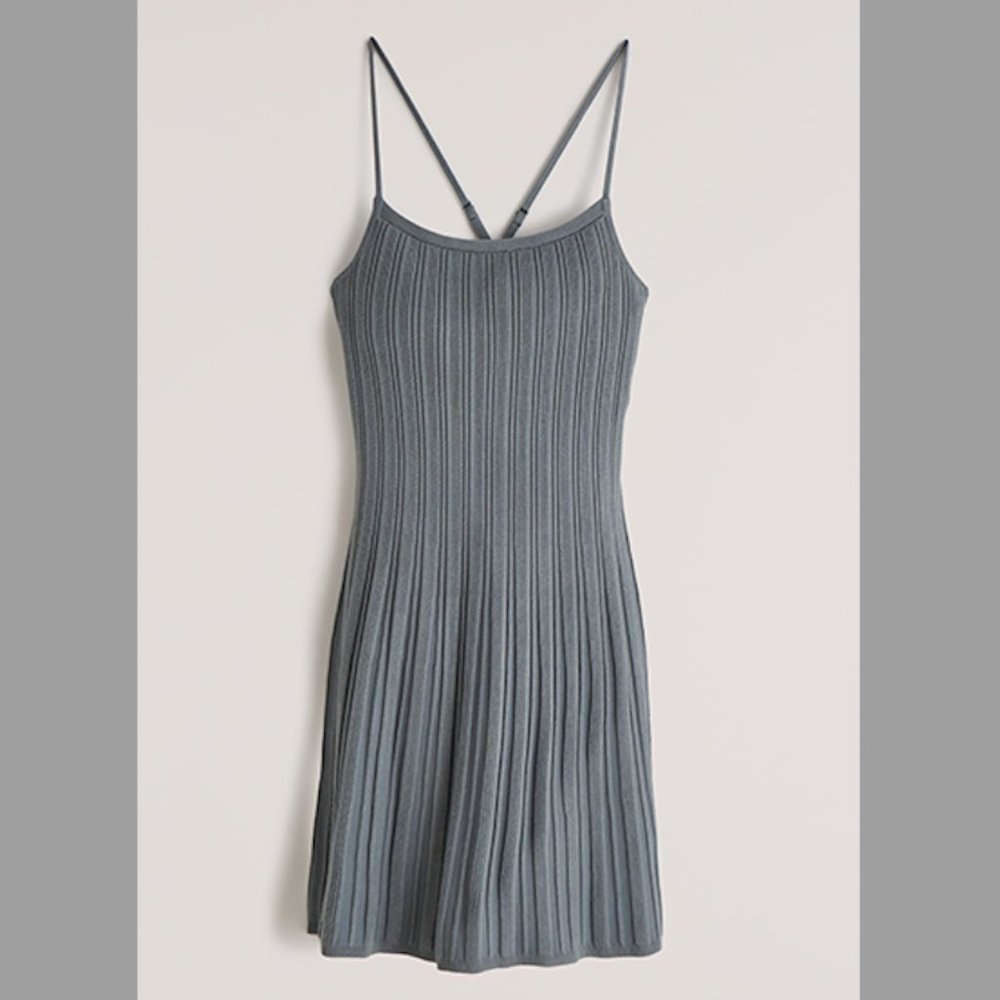 Abercrombie Crossback Ribbed Elevated Knit Mini Dress, Blue
